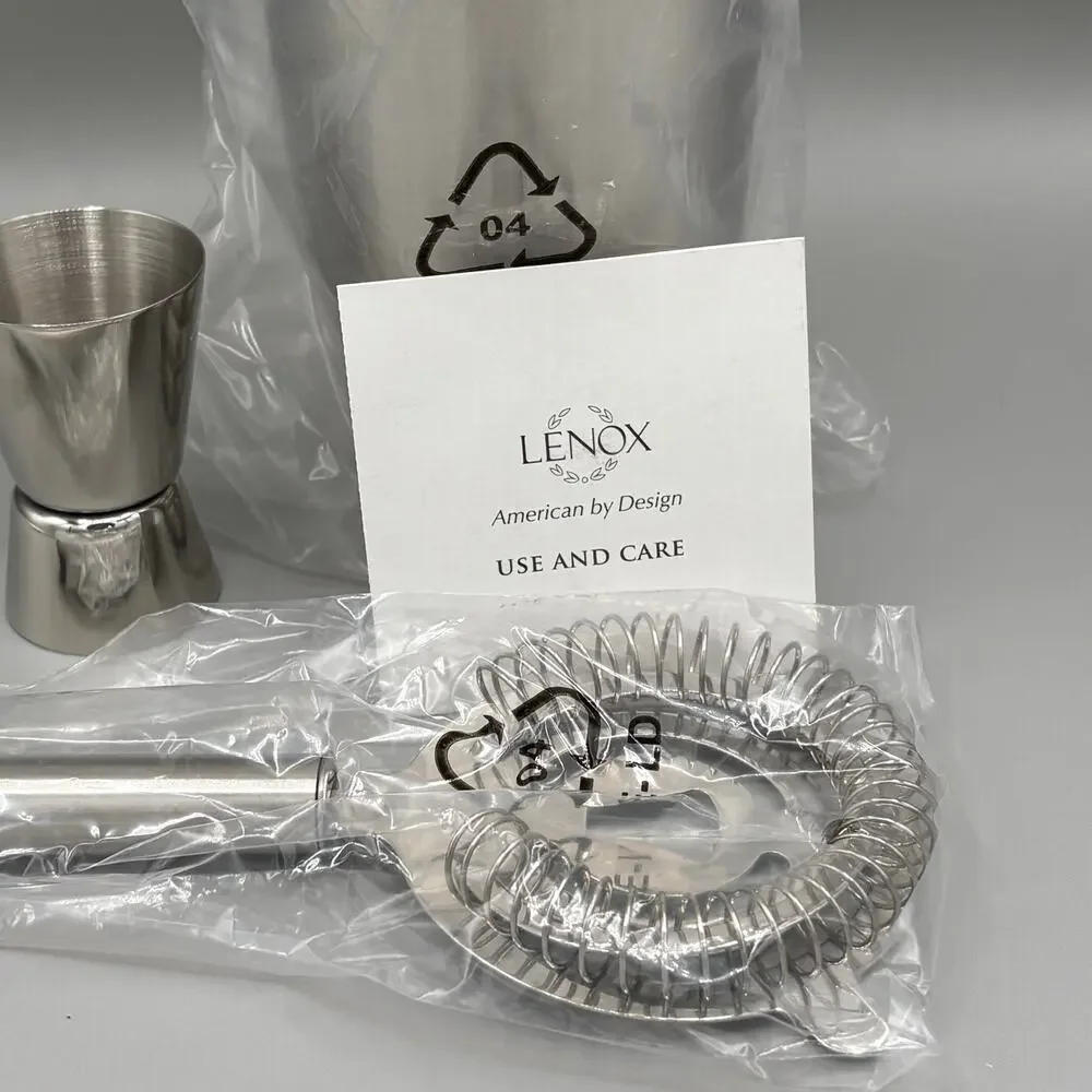 Lenox Tuscany Classics Collection Stainless Steel Cocktail Shaker Set New